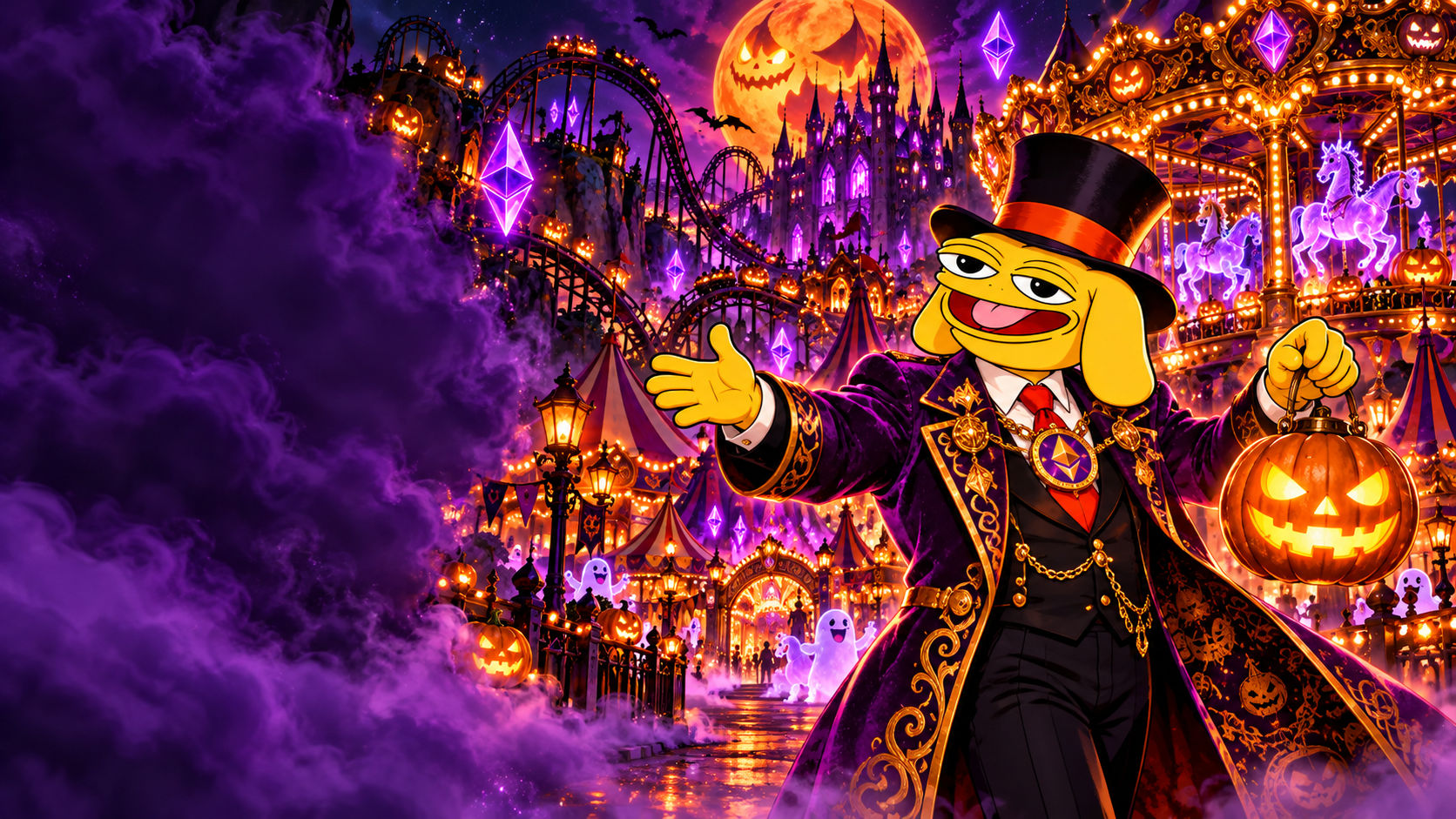 Andyman welcomes the congregation to a glowing haunted carnival